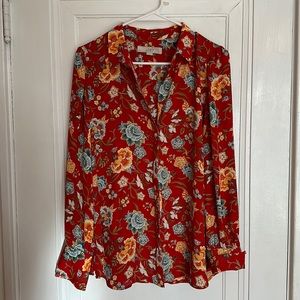 LOFT red floral button-up (M)